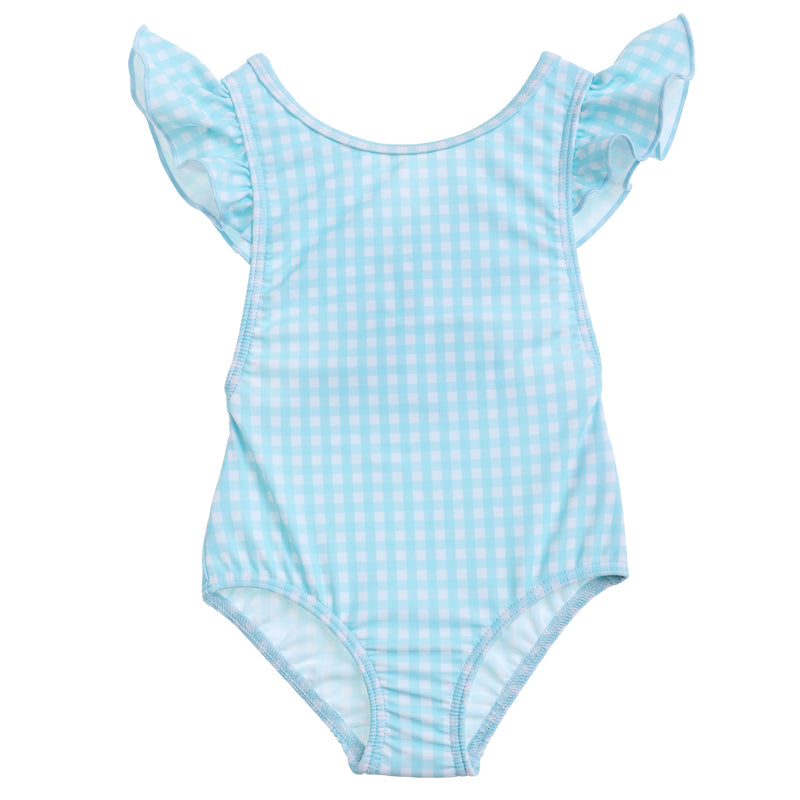 Willow Swim Gracie girls swimsuit in Minty Gingham front view